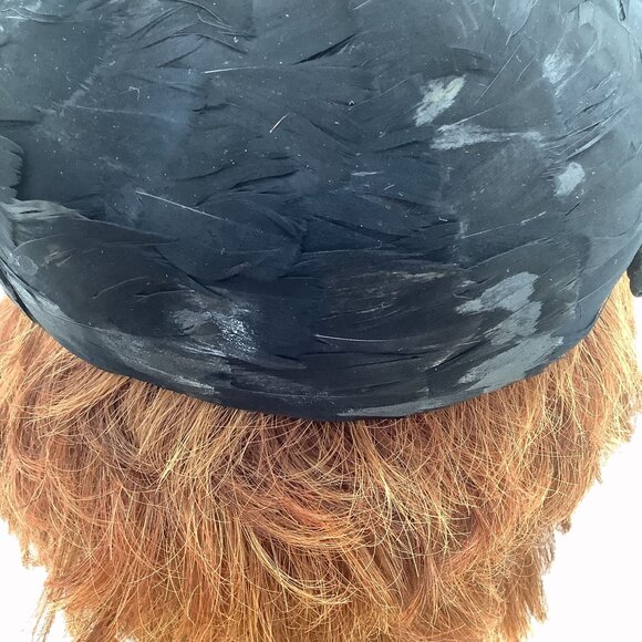 Vintage 1950s Black Feather Cocktail Pillbox Hat With Feather Detail - Picture 4 of 7